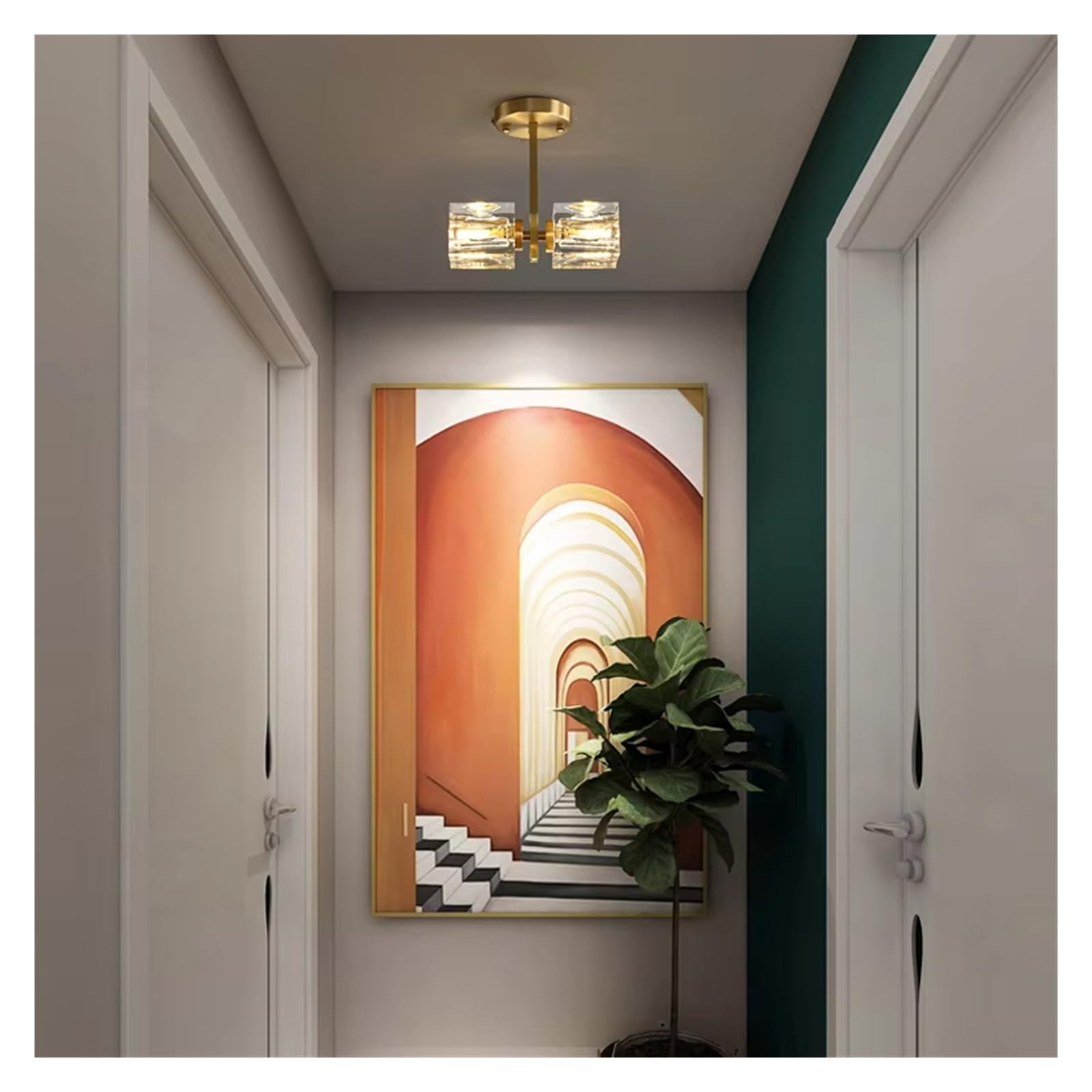 KLXSIVU Gold Chandelier Copper Hanging Lamp for Bedroom Cloakroom,Chandelier,Warm Light