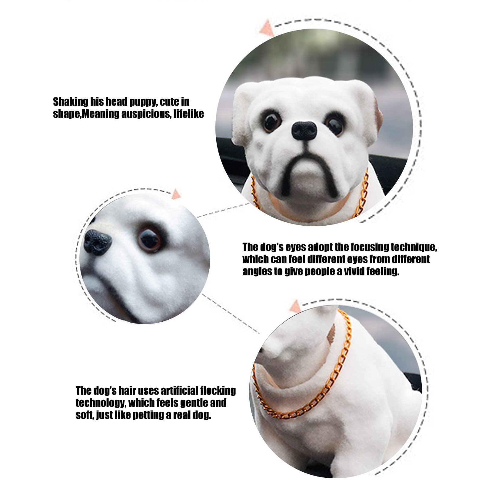Dekaim Car Doll Resin Cute Shaking Head Dog Decoration for Car Interior Home Desktop Ornament(Bulldog), White - Image 3