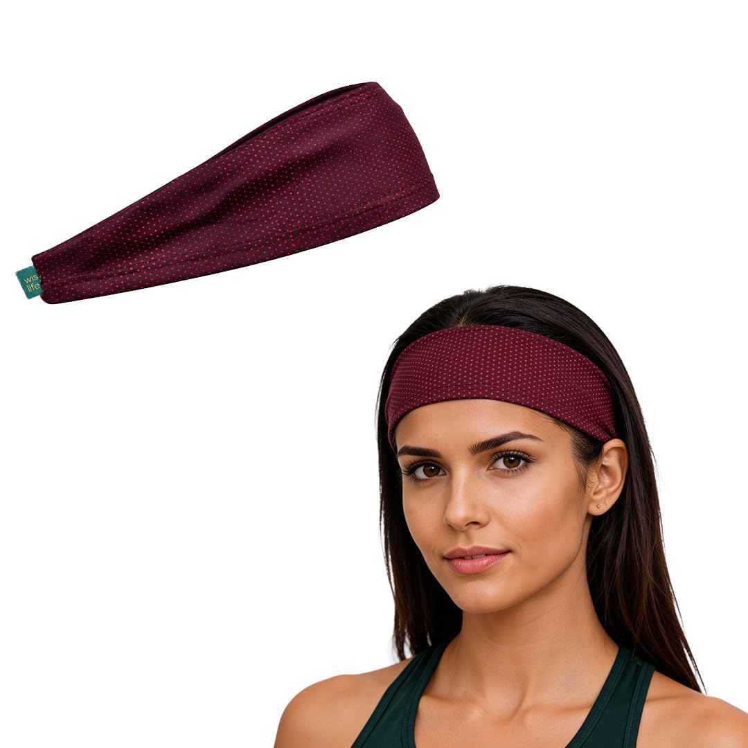 Wiselife Sports Headband for Men & Women | Sweat Absorbent Polyester-Spandex Headband | Soft, Stretchable & Lightweight | Ideal for Gym, Yoga, Running (Maroon)-picture-24