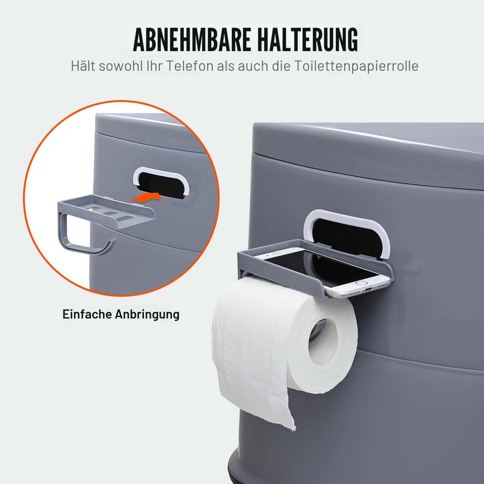VEVOR 5 L Campingtoilette mit Toilettenpapier- und Handyhalter, Tragbare Campingtoilette 500 x 467 x 400 mm Reisetoilette Nottoilette Weiße Toiletten 136,1 kg Gewichtstragfähigkeit Wohnmobiltoilette