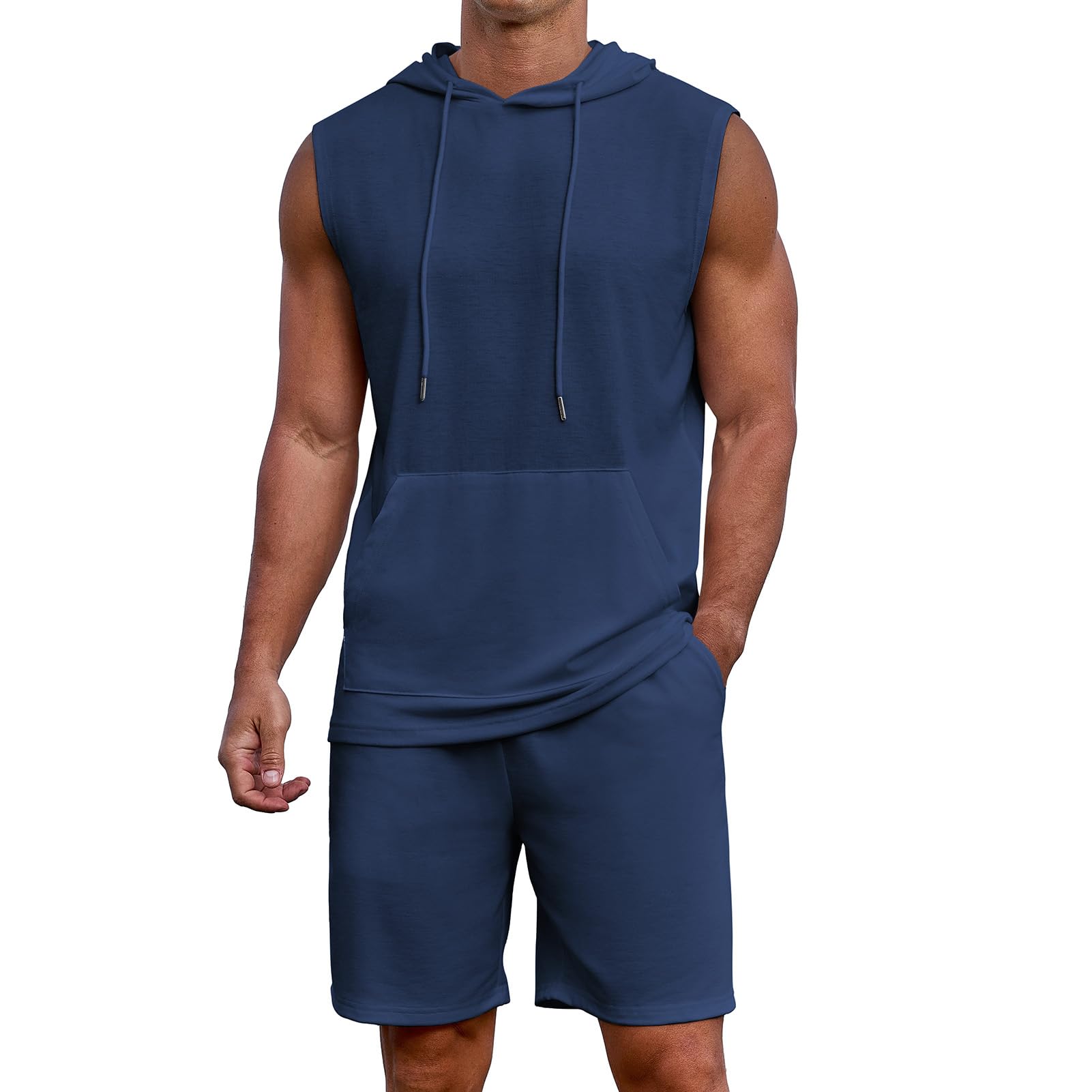 Uni Clau Men's Short Sleeve Summer Tracksuit Hooded Tanks Tops Sweatsuit 2 Piece Casual Sports Shorts Set