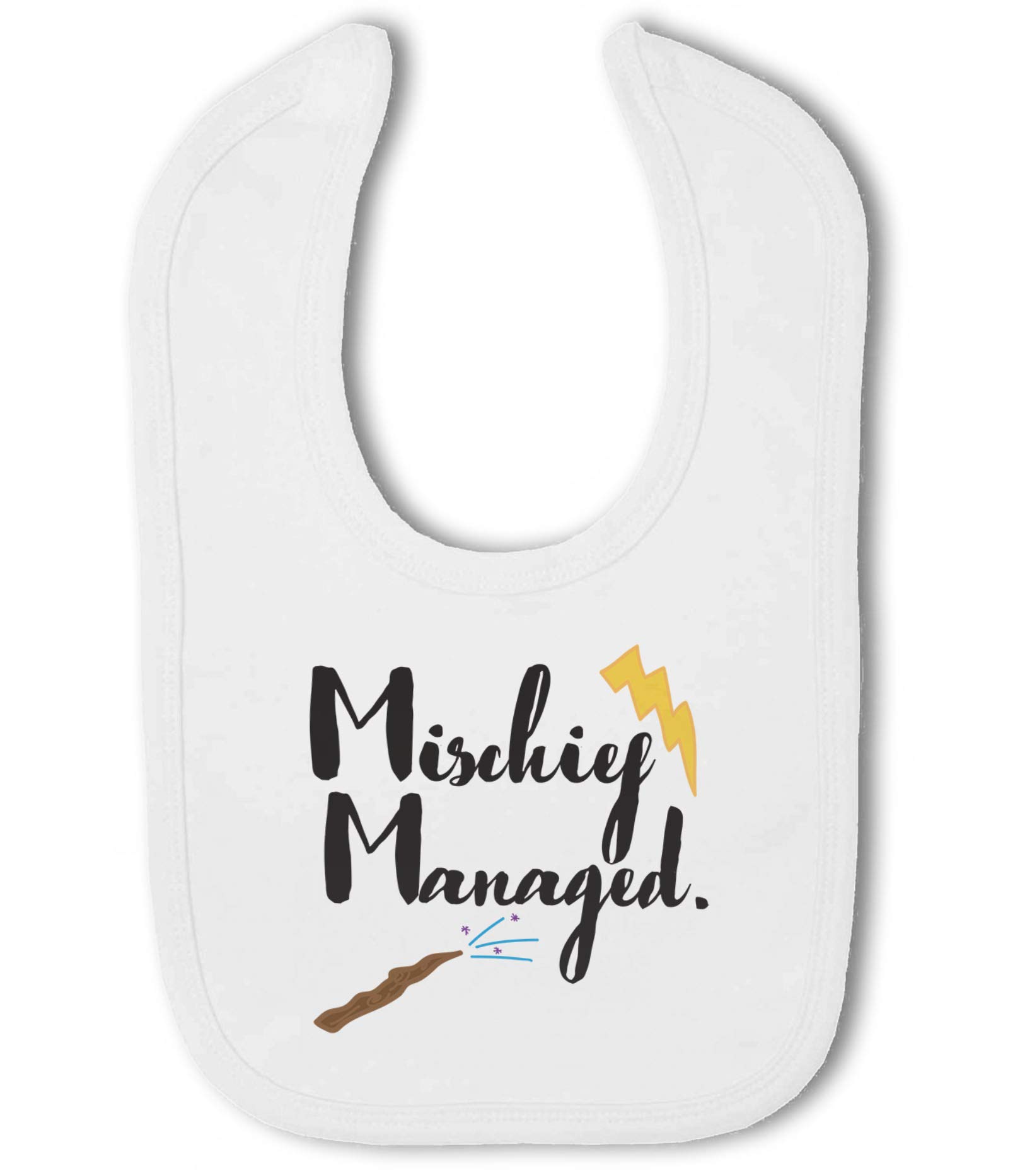 Make It Love It Sell It Men's White - Mischief Managed - Baby Hook And Loop Bib, Boy Or Girl