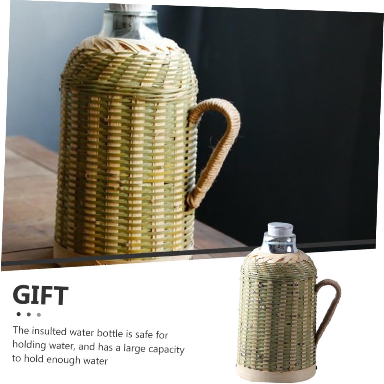 Luxshiny Bamboo Woven Insulated Water Bottle Large Capacity Chinese Style Vintage Retro Insulated Water Jug Home Hotel Office Use