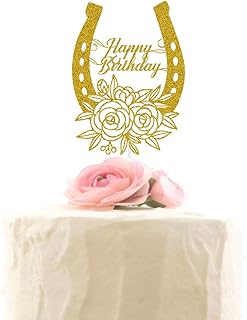 Horseshoe Happy Birthday Cake Topper, Western Theme Cake Topper, Racing Horse, Mexican Birthday Party Decor, Gold Glitter