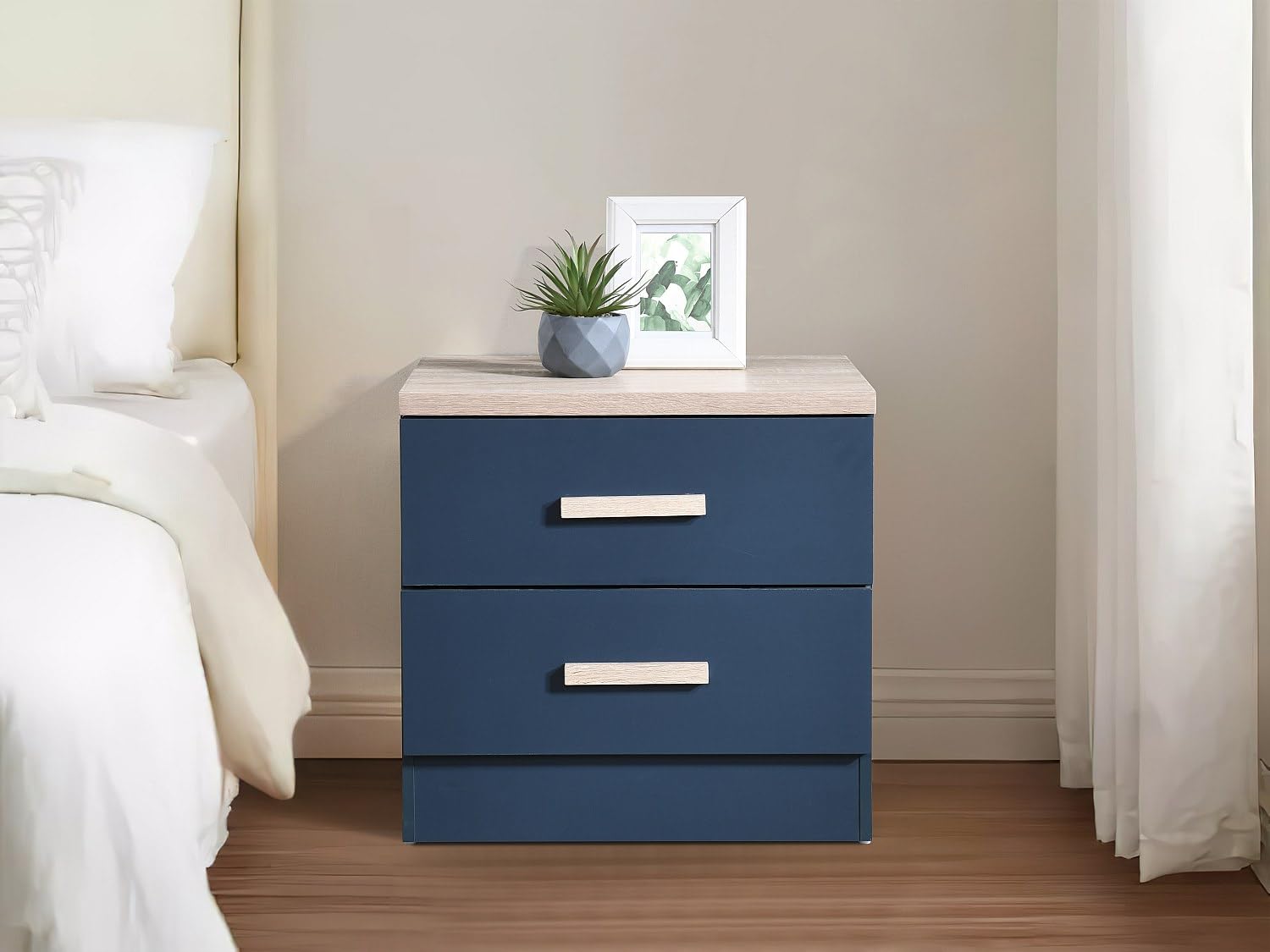 Vente-unique - Table de Chevet avec 2 tiroirs - Bleu et Naturel - SKAIDO