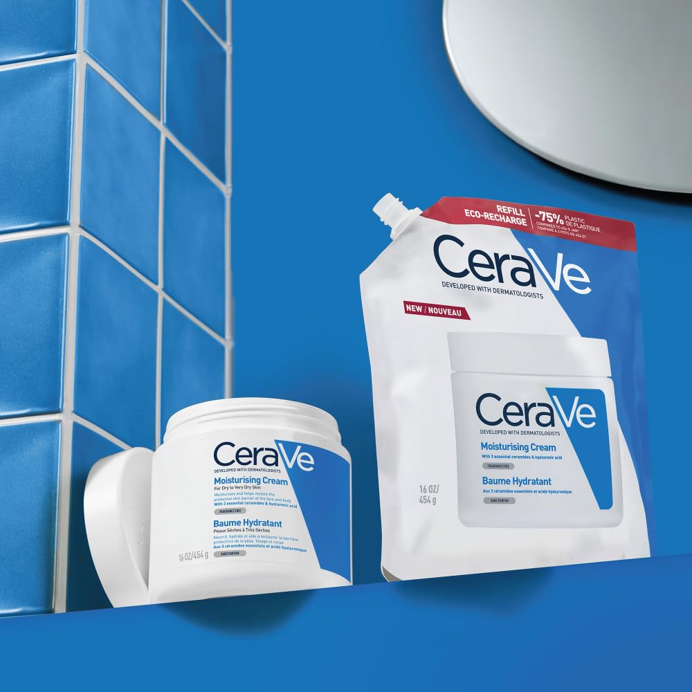 CeraVe Moisturising Cream Refill – Value Refill Pouch of Rich Face & Body Cream with 3 Ceramides & Hyaluronic Acid, 24-Hour Hydration for Dry Skin, Less Packaging, Fragrance-Free