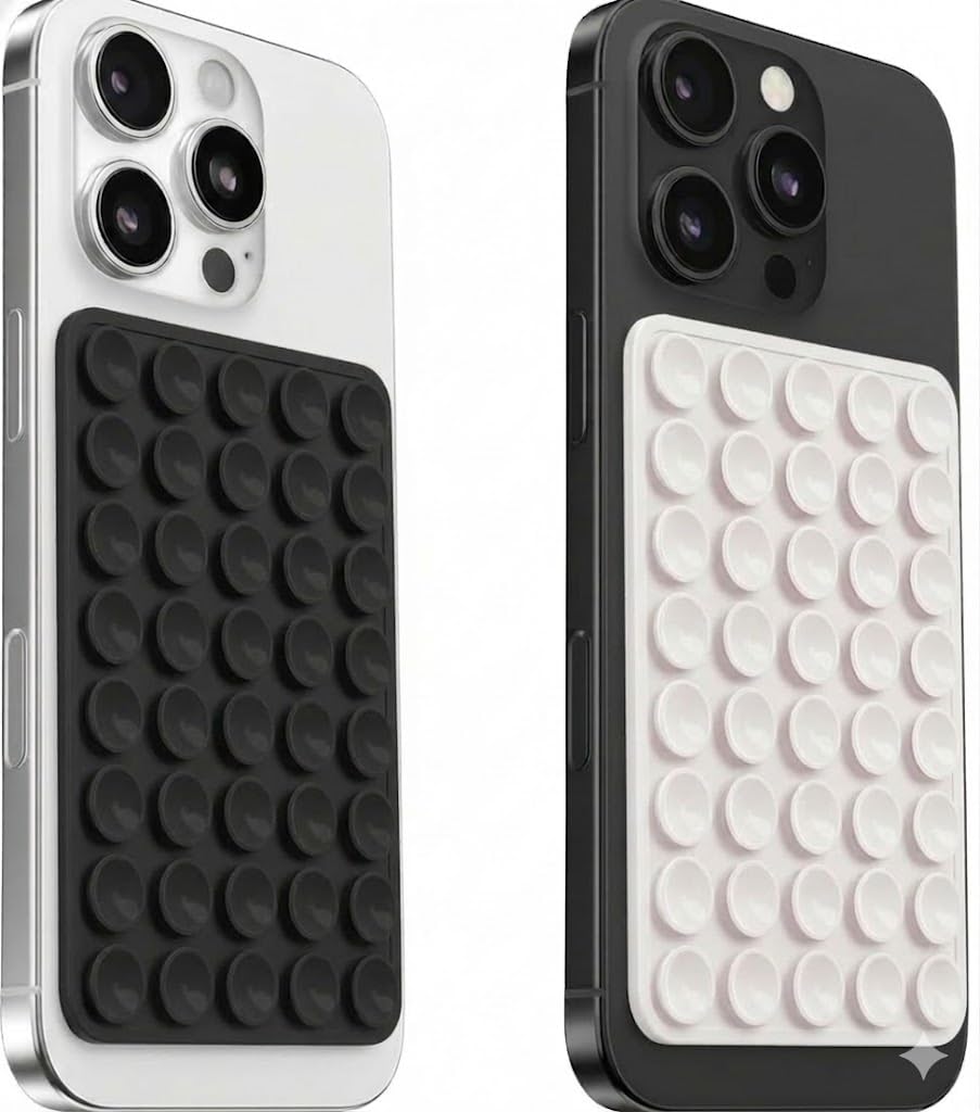 Suction Phone Case for iPhone and Android, Silicone Suction Sticker, Phone Suction Sticker Adhesive Grip for Mirrors, Showers & Glass, Hands-Free Video & Selfie Accessory, Pack of 2, Black & White-picture-17