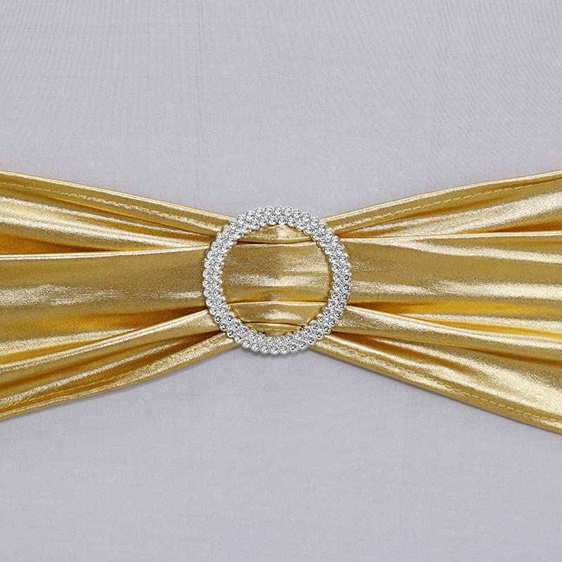 10 szt. Pasek i okrągła klamra muszka na krzesło ślubne do dekoracji bankietów hotelowych - złoto(Yellow Gold)