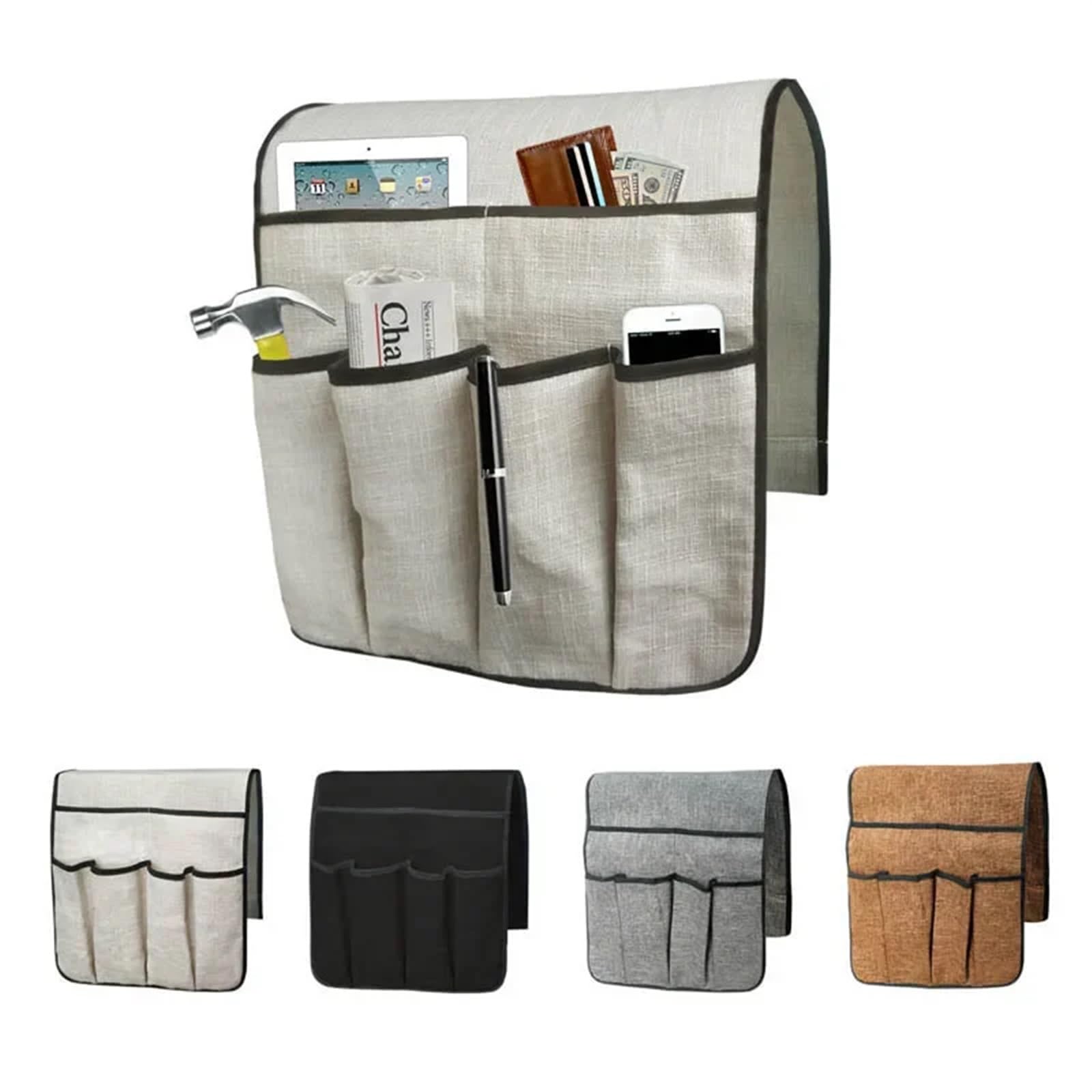 Divano, Poltrona, bracciolo, 6 Tasche, Telecomando, Telefono, Scatola portaoggetti, riviste, Articoli Vari, Borsa Organizer(New Coffee PU)