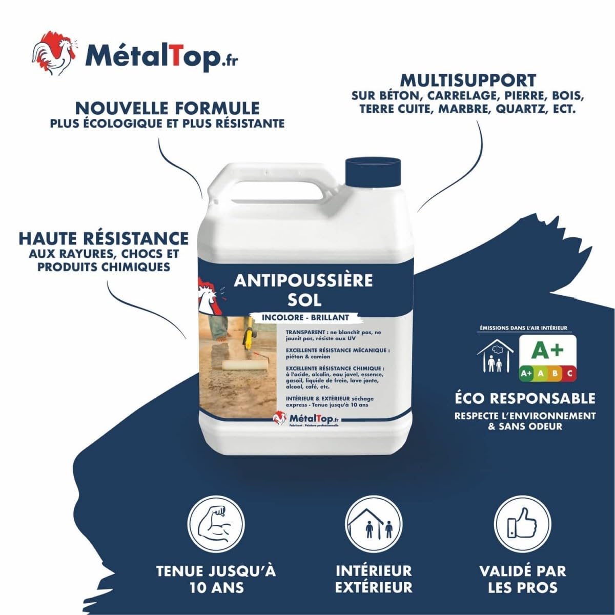 Metaltop - Anti Poussiere Sol - 5 L - Traitement efficace pour protéger les sols en ciment et béton