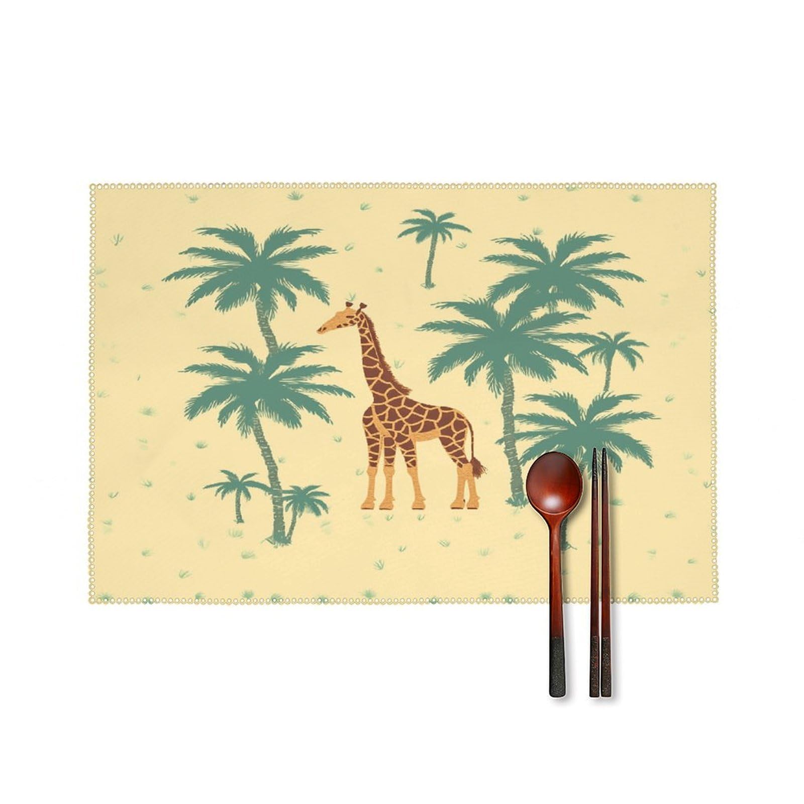 Fekiloot Style Giraffe Palm Tree Placemats Set Of 6,Table Mat