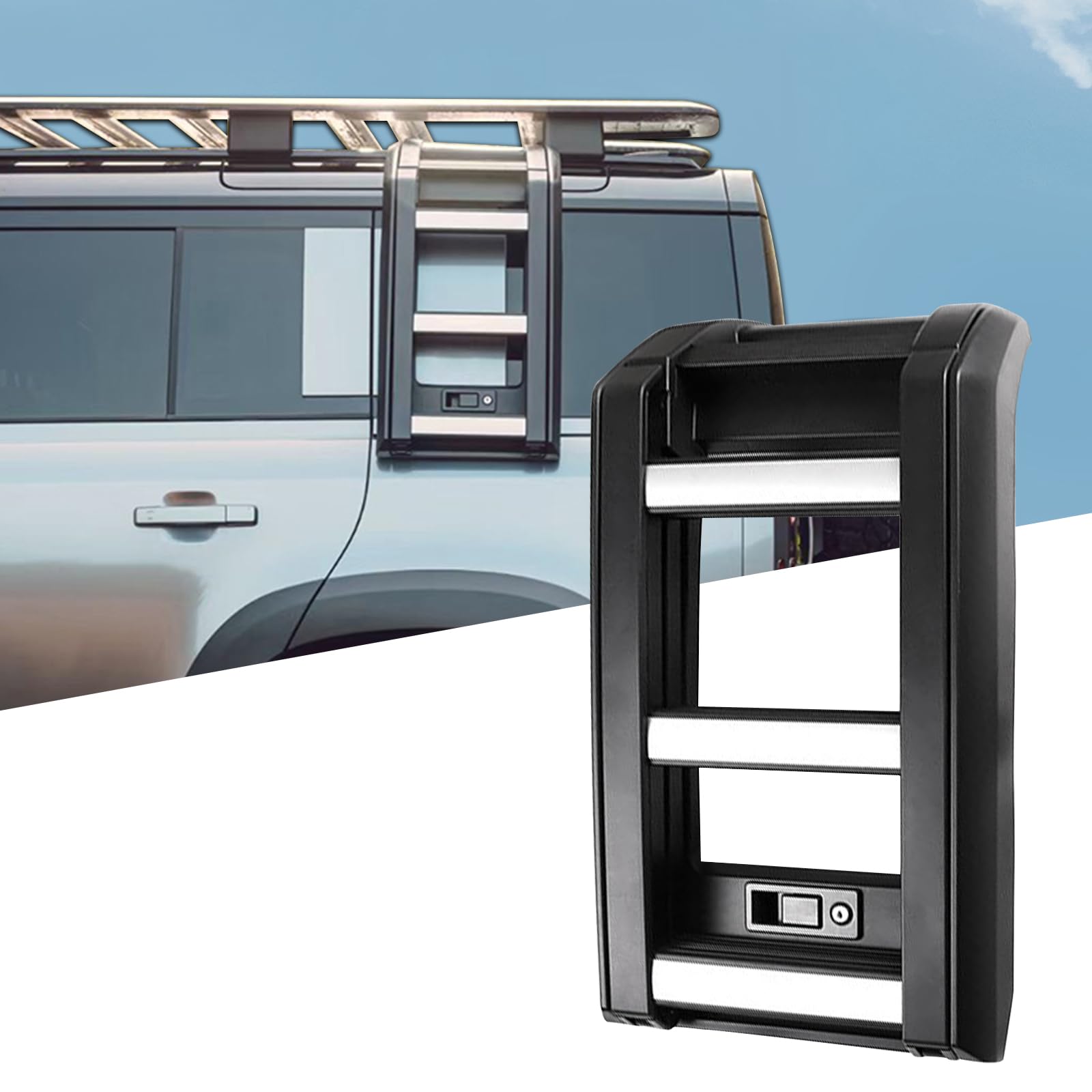 Photo 1 of IKABEVEM Side Access Ladder Roof Rack Fit for Land Rover Defender 90 110 2020 2021 2022 2023 Foldable Ladder Aluminium Alloy Decoration Accessories