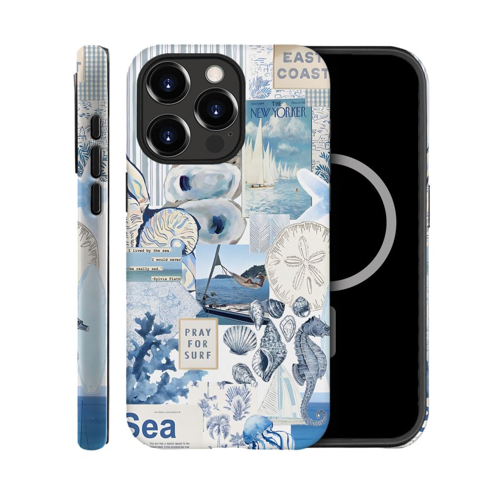 TnXee Case Compatible with iPhone 14 Pro Max,Compatible with MagSafe,Fall Prevention Hybrid 2-Layer Hard Shell Cases for Girls Boys,Seashell Ocean