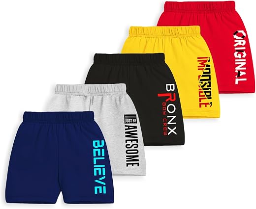 Trampoline Kids Shorts Pack of 5 for Boys &amp; Girls | Vibrant Multipack Summer Wear | Soft Cotton Blend | Comfy Fit for Dail...