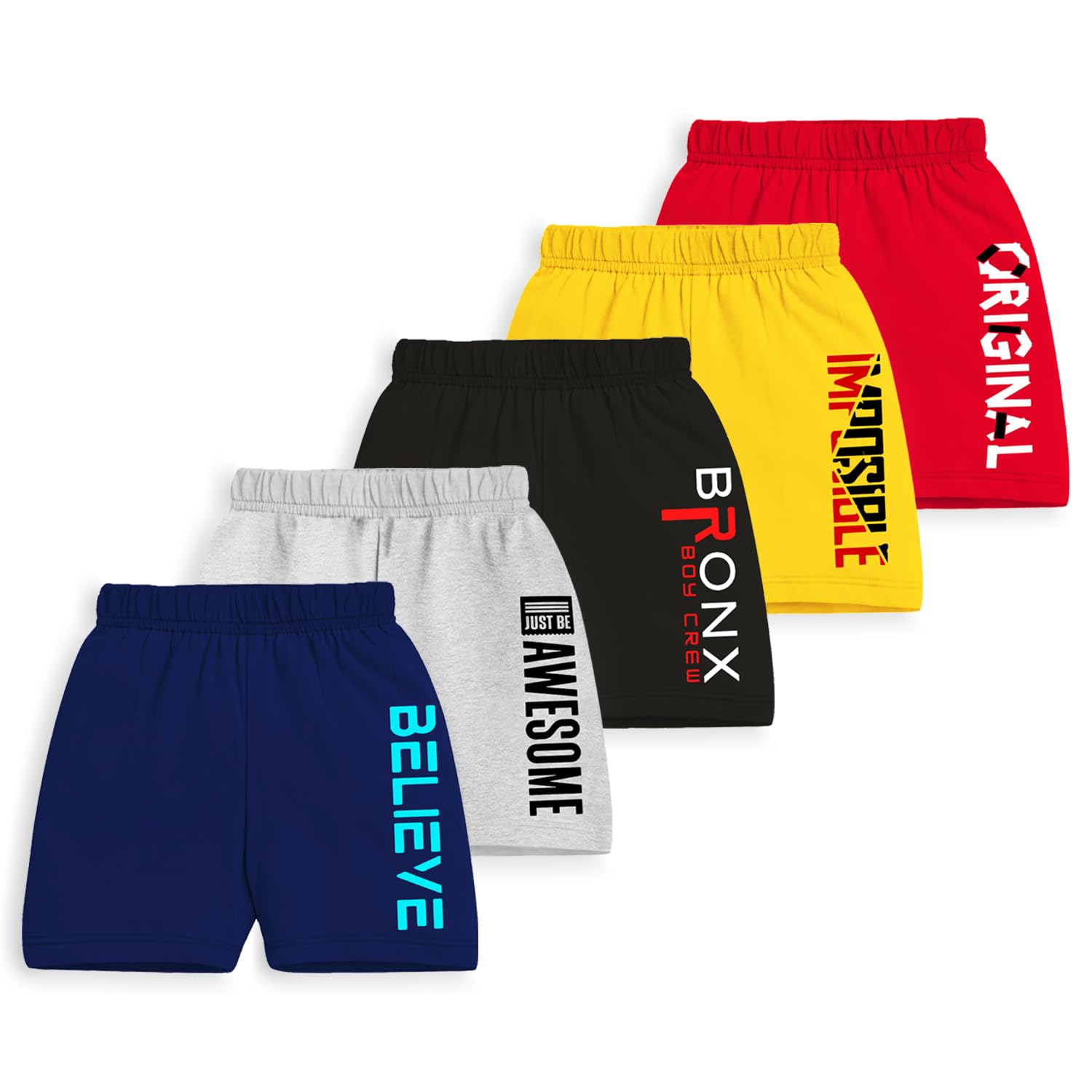 Trampoline Kids Shorts Pack of 5 for Boys & Girls | Vibrant Multipack Summer Wear | Soft Cotton Blend | Comfy Fit for Daily Adventures | Breathable & Easy-to-Wear Essentials
