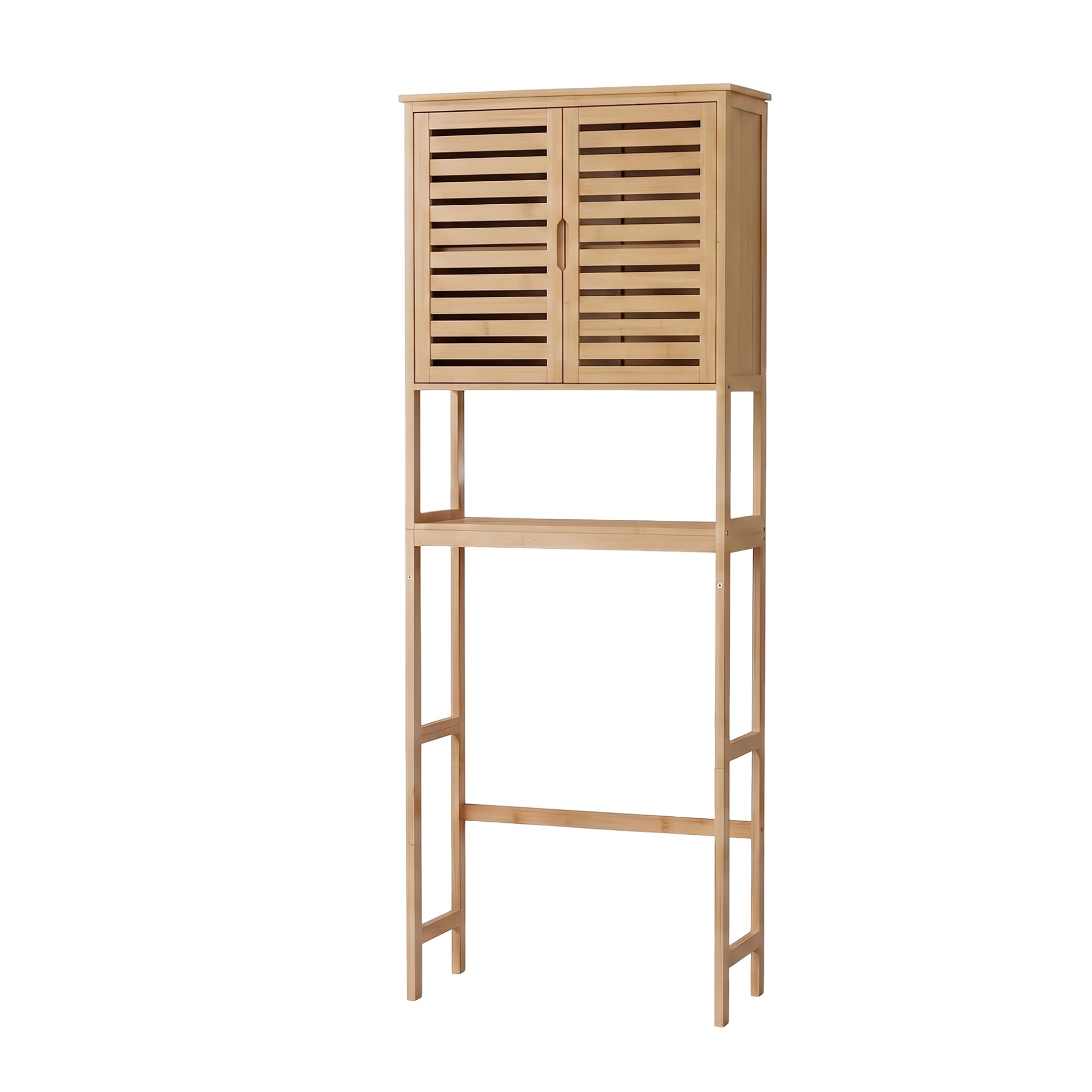 Toilettenregal Bambus 170x66x23 cm - Waschmaschinenregal | Badregal bambus, wc regal, platzsparend, ueberbauschrank, waschmaschinenschrank, kippschutz, lamellentueren, stabil