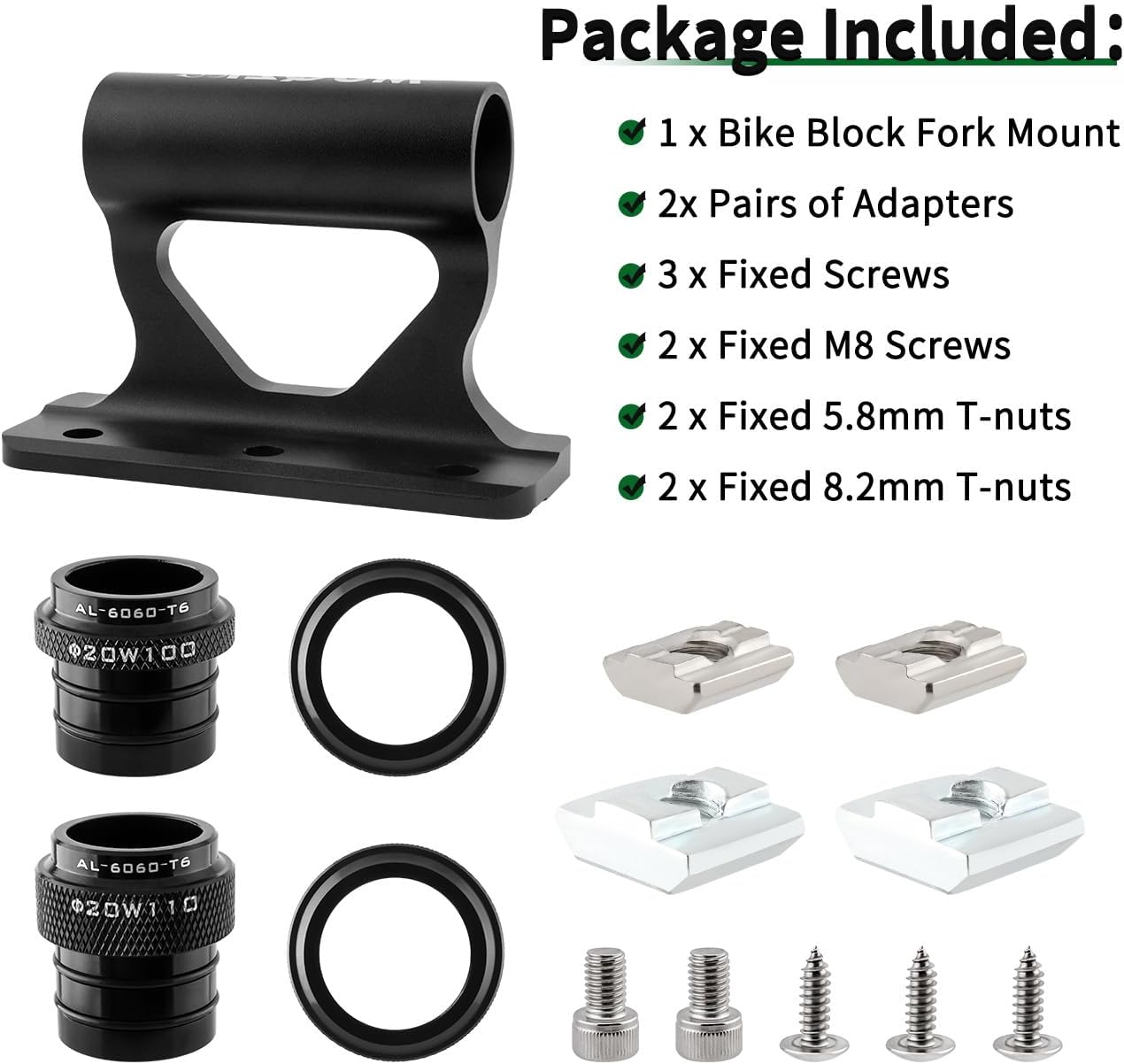 MUQZI Thru Axle Fork Mounts, Compatible with 20x100mm/20x110mm Road Mountain Bikes, Black