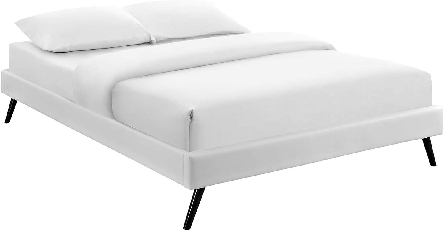 Ergode Loryn Platform Bed | Solid Wood Frame | Vinyl Upholstery | No Box Spring Needed | Compatible with Memory Foam Mattresses | Mid-Century Modern Design