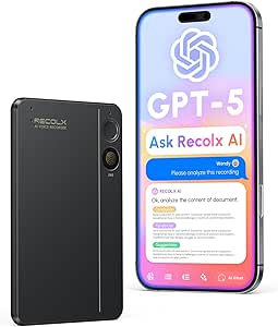 AI Voice Recorder, App Control, Transcribe & Summarize with 71 Pro Templates, Deep AI Analysis, Record Anytime Anywhere for Meetings, Work, Lectures, 112 Languages,Black asin的图片