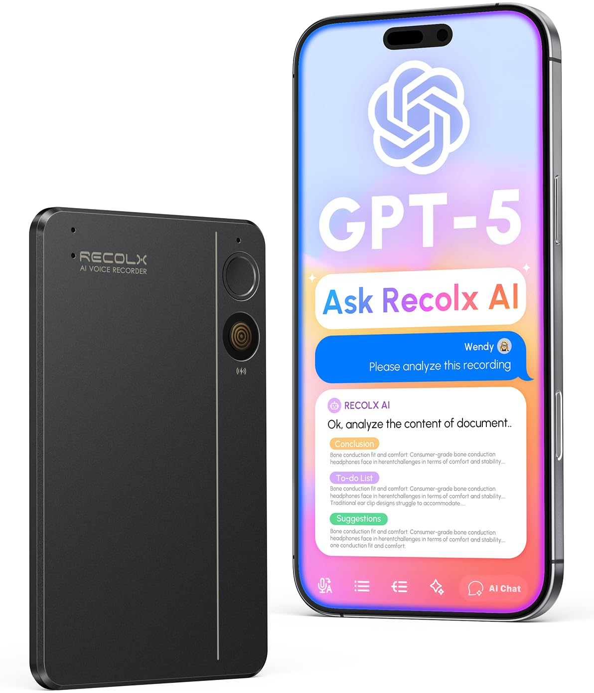 AI Voice Recorder, App Control, Transcribe &amp; Summarize with 71 Pro Templates, Deep AI Analysis, Record Anytime Anywhere for Meetings, Work, Lectures, 112 Languages,Black