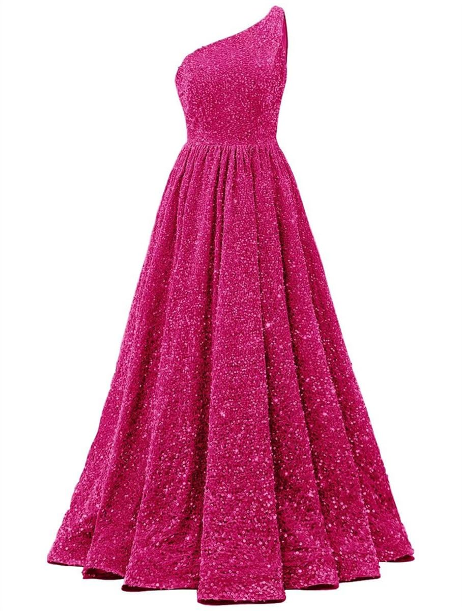 SAYNO Sequin Bridesmaid Dress for Wedding with Slit Fluffy Prom Gowns Pleats Cocktail Dresses Plus Size HLSA467 Hot Pink UK12