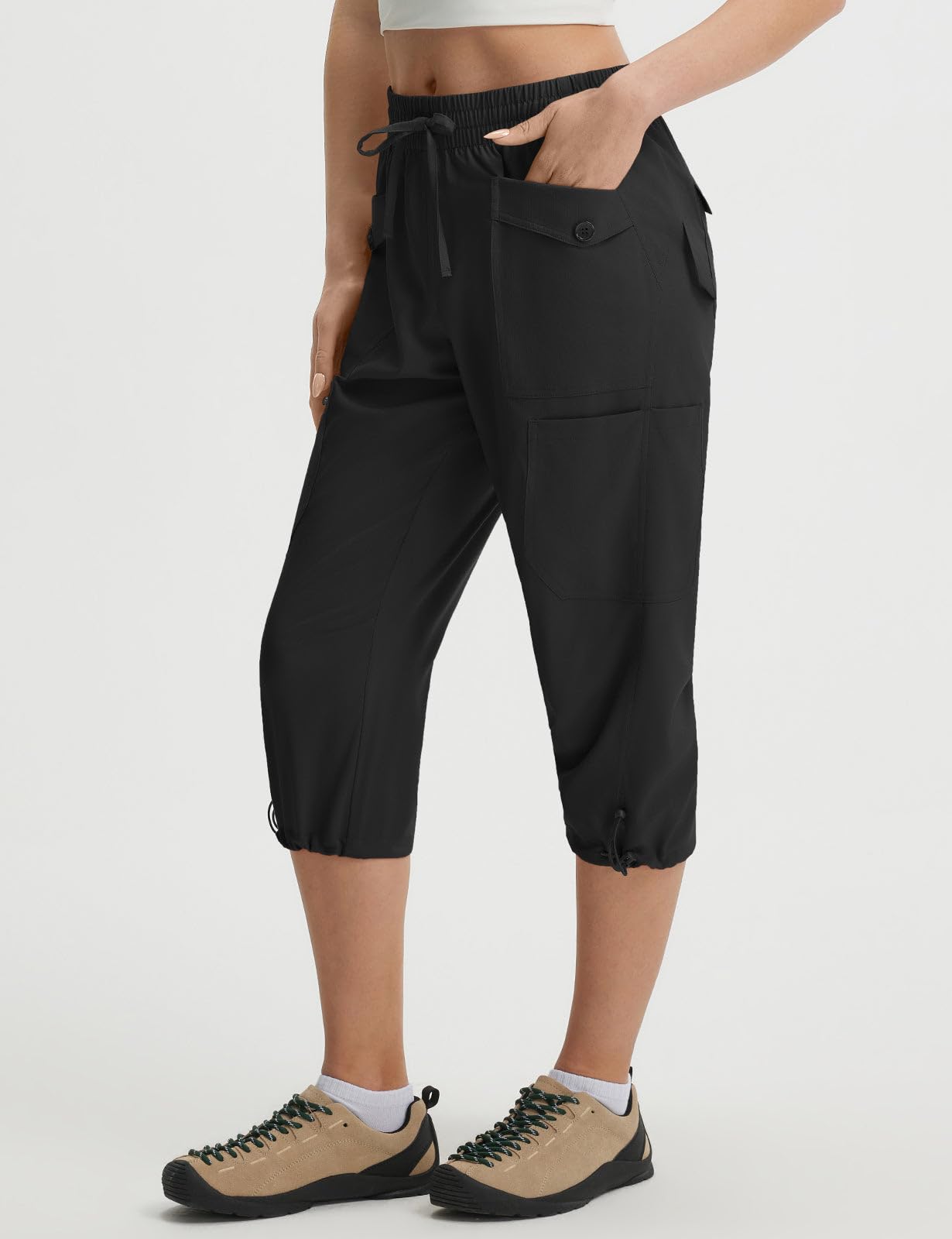 baleaf Pantalones de senderismo para mujer, longitud hasta la rodilla, protección UV, pantalones cargo para exteriores, pantalones de verano