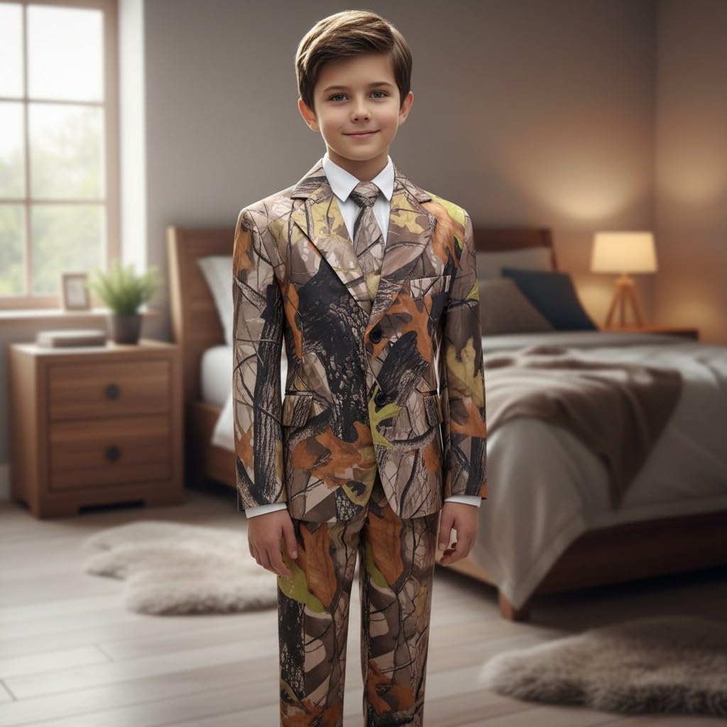 HBDesign Flat Collar Boys Dress Camouflage Suits (Jacket+Vest+Pants+Tie/Bowtie)