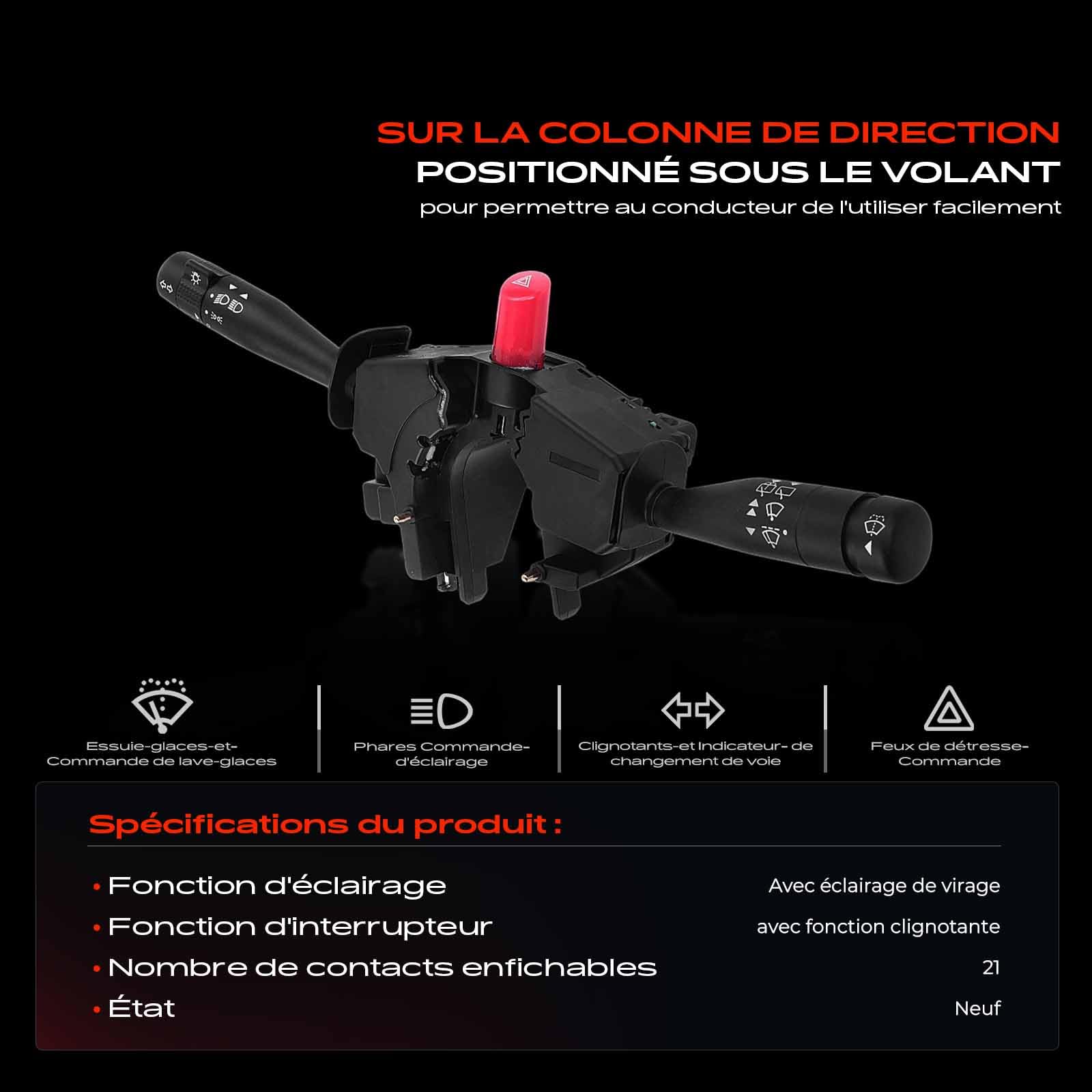 Frankberg Interrupteur de Colonne de Direction Compatible avec KA RB Fiesta IV JA JB Puma EC 121 III JASM JBSM Fiesta Camionnette JV Remplacer# XS6T11K665CA