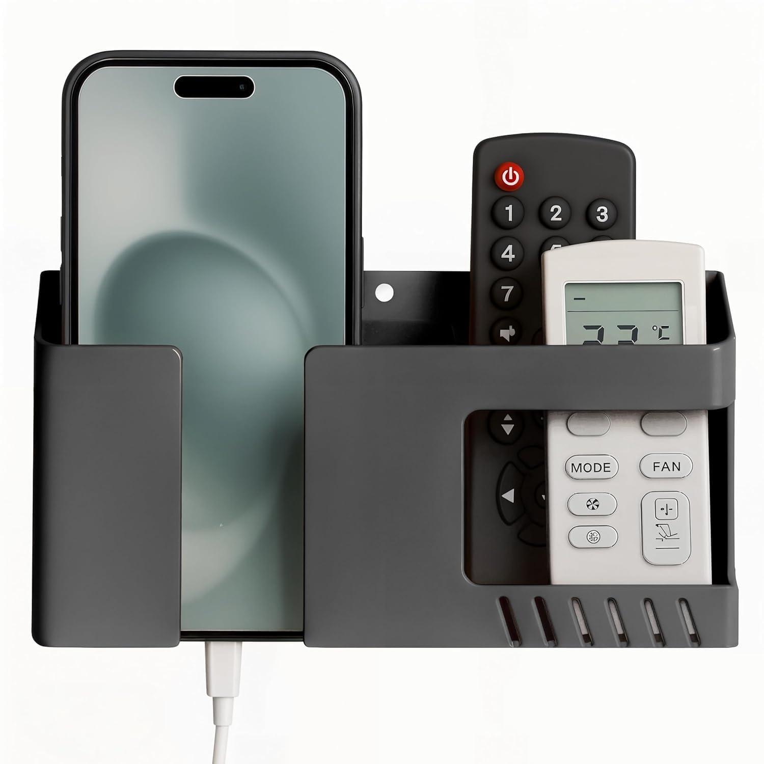 EDNITA Wall Mount Mobile Charging Holder with Storage Box, Self-Adhesive Phone Stand, Bedroom, Office Accessories, Portable Electronic Devices, Multipurpose (Black - Pack of 1)-image-49