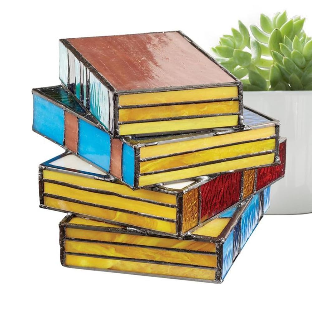 Barfeery Stacked Books Lamp Home Decor Nightstand Table Lamps Glass Vintage Reading Book Lamp Stained for Household Reading Light Easy Install Easy to Use - Image 4