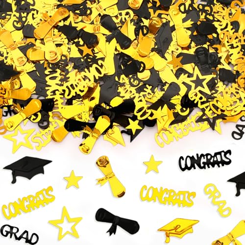 MARFOREVER Black and Gold Graduation Confetti Decorations 2026 Grad Confetti for 2026Theme Events Class of 2026 Supplies Congrats Grad 2026 Party Decorations Table Centerpiece