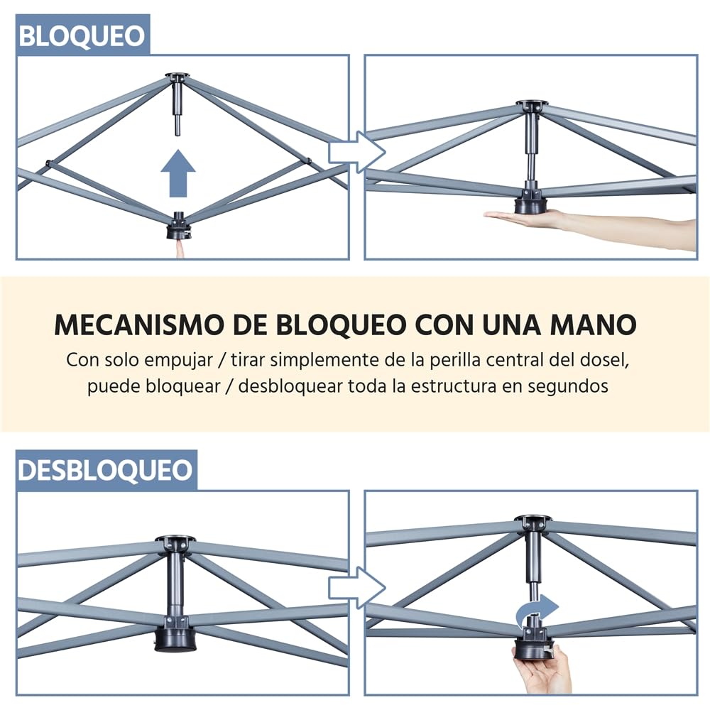 Yaheetech Carpa Plegable 3x3m Cenador Plegable para Exterior Pérgola Cuadrada con Diseño Pop-Up Altura Ajustable para Camp Playa Jardín Terraza Blanco
