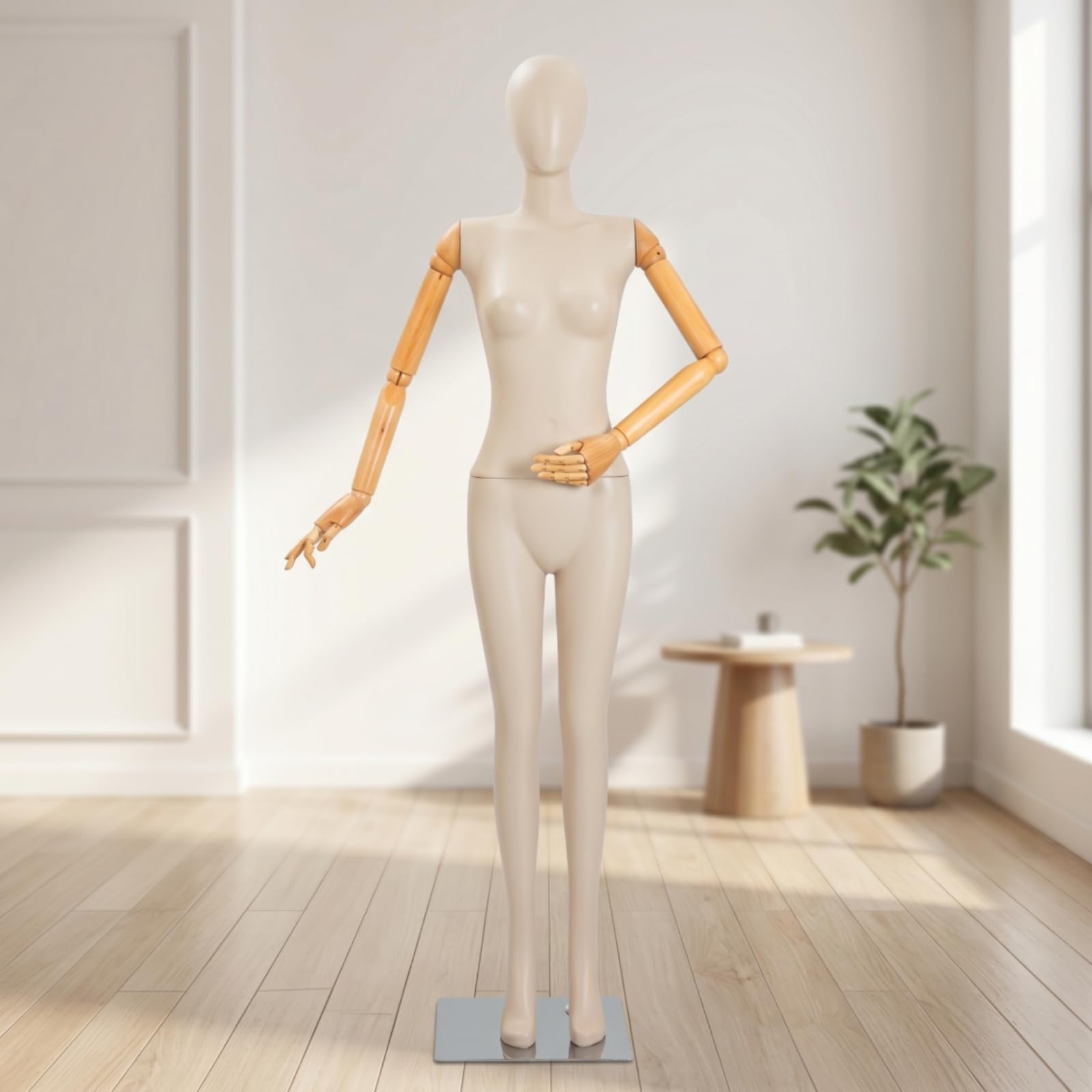 Schaufensterpuppe mit Standplatte verstellbar Gliederpuppe mit Gelenken flexibel Schaufensterfigur Standfuß für , Koreanischer Stil, Flache Schulter, Flache Brust, Aufrecht