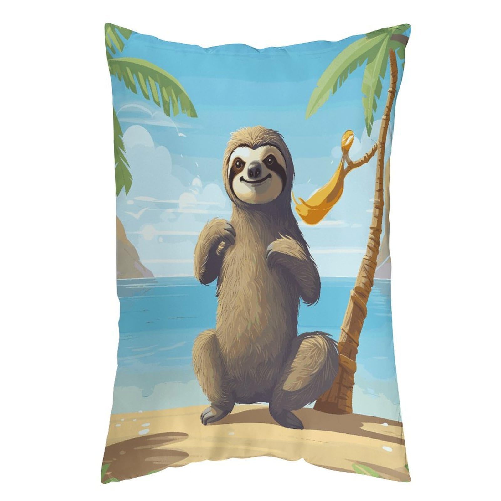 LDGSUPH Sloth on Beach Pillow Cases Soft Pillowcase with Invisible Zipper Wrinkle Resistant Pillow Covers Breathable Removable Pillow Protector for Bed Sofa Car 16 "x24