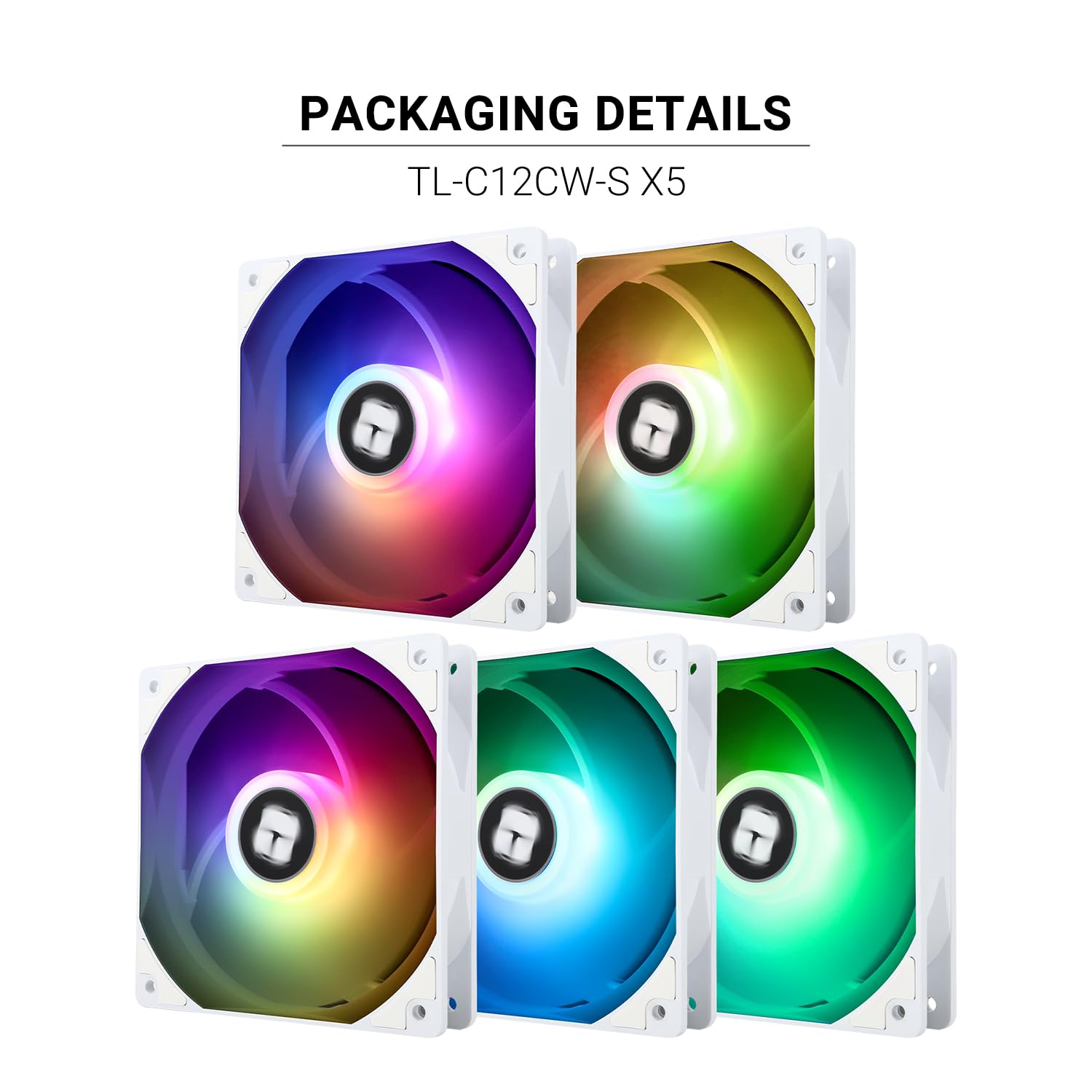 Thermalrlght Paquete de 5 ventiladores de CPU TL-C12CW-S de 120 mm, enfriador de carcasa ARGB blanco, ventilador silencioso PWM de 4 pines con rodamiento S-FDB incluido, refrigeración de hasta 1550