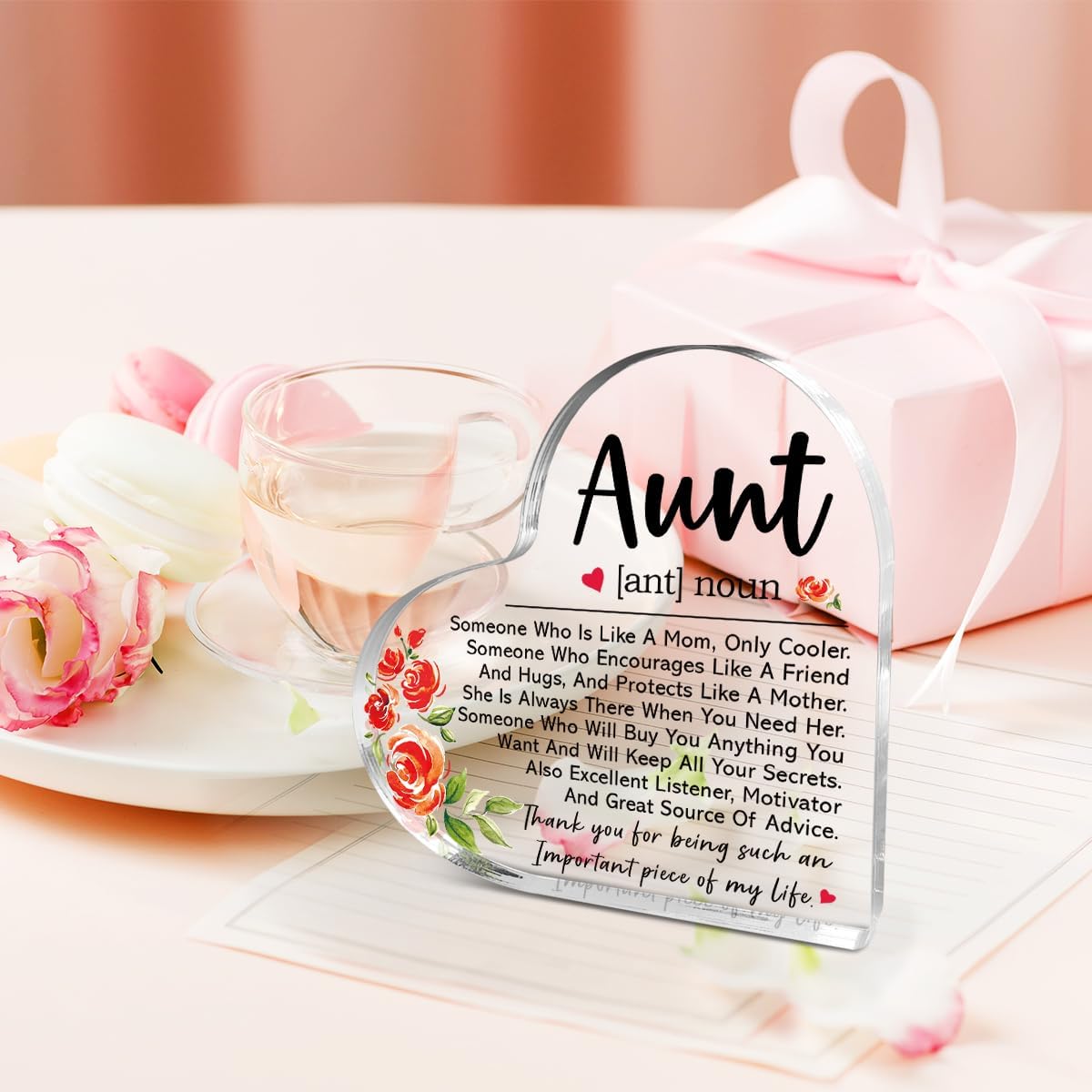 Aunt Gifts from Niece,Thank You Gifts for Aunts Mother's Day Birthday Christmas,Unique Auntie Gift Ideas,Aunt Definition Acrylic Heart Plaque - Image 5