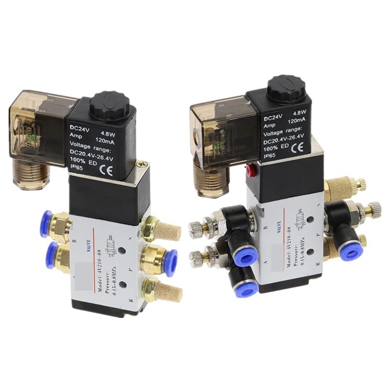 Válvula solenoide eléctrica neumática de 5 vías, control de 2 posiciones, válvula magnética de aire y gas, 12 V, 24 V, 220 V, 4 mm-12 mm, accesorios de manguera, 1 unidad (4v210-08, AC220)