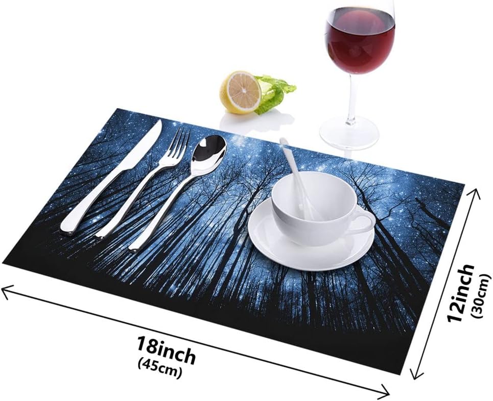 Forest Sky Stars Black Moon White Placemat for Dining Table Mat Western Pad Placemats Set Kitchen Bowl Mat Pad Tea Cloth (Color : D, Size : 4 PCS)
