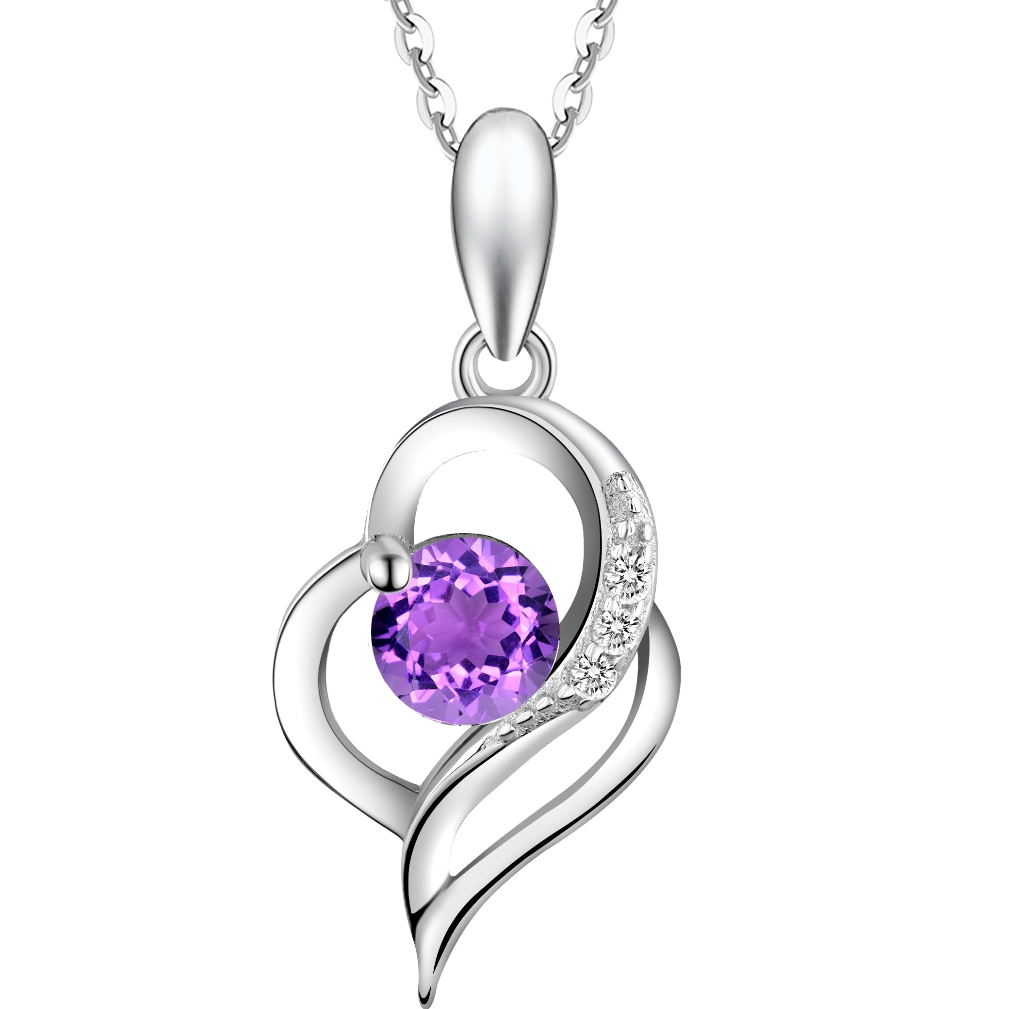 MUYE 925 Sterling Silver Heart Pendant Necklace Cut Created Cubic Zirconia Anniversary Promise Birthstone Fashion Jewelry Statement for Women Girls Her