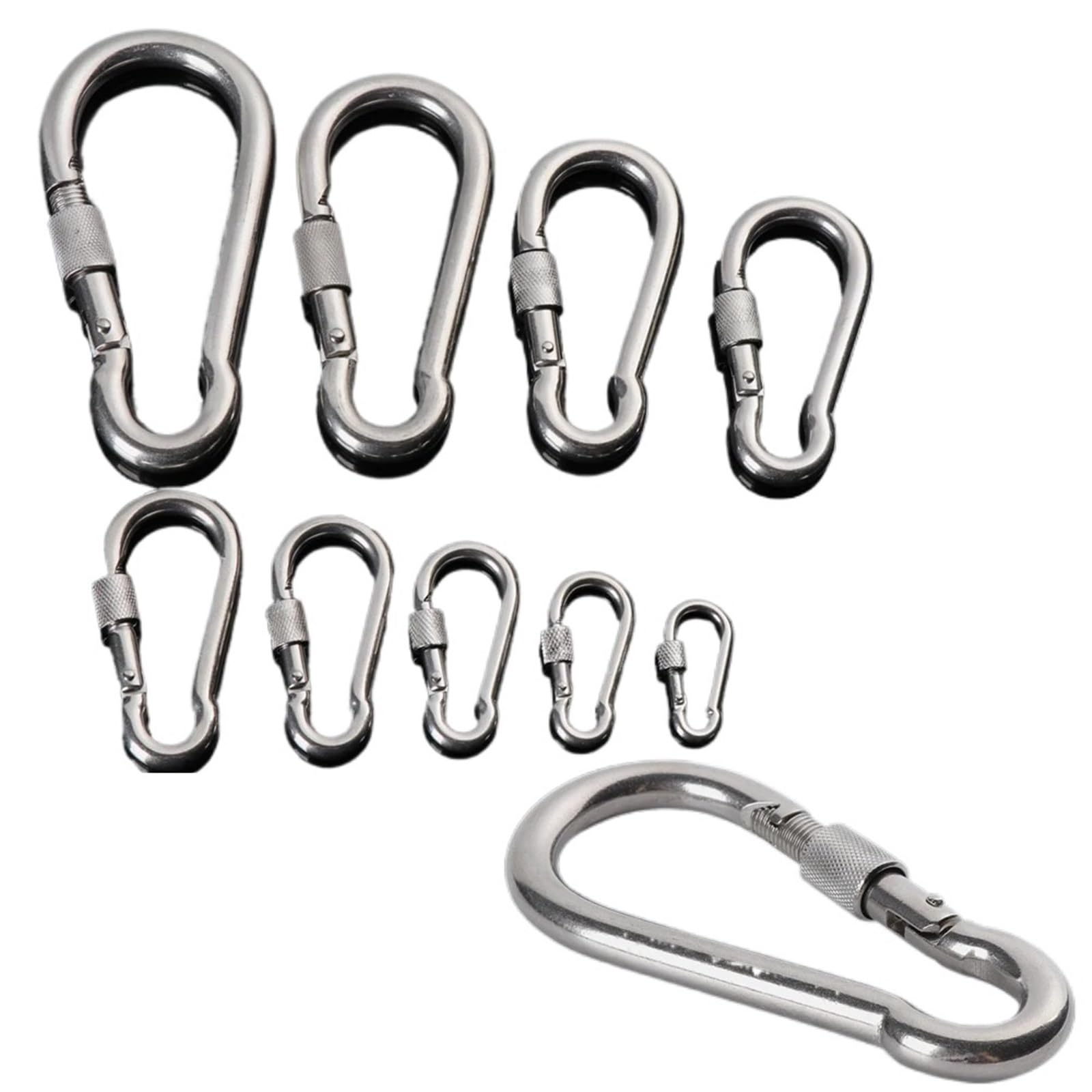 Clip a Scatto Moschettoni a Molla in Acciaio Inossidabile 304 Argento con Anello di bloccaggio, moschettone Sicurezza, a, Collegamento rapido, Attrezzatura for Esterni(M10)