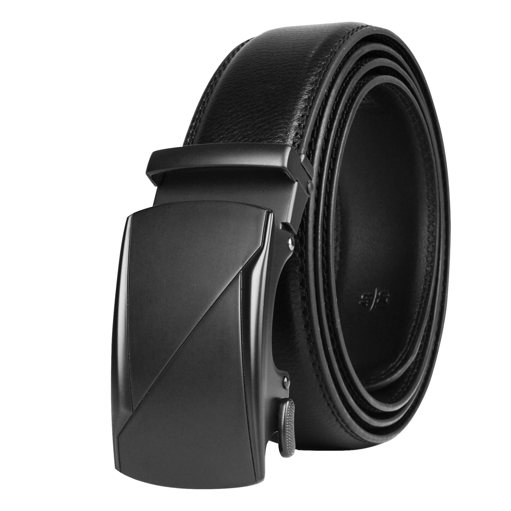 JOJOJ Cinturón de Cuero Genuino for Hombres Cinturón Ajustable con Hebilla Deslizante for Hombres(Black 2)
