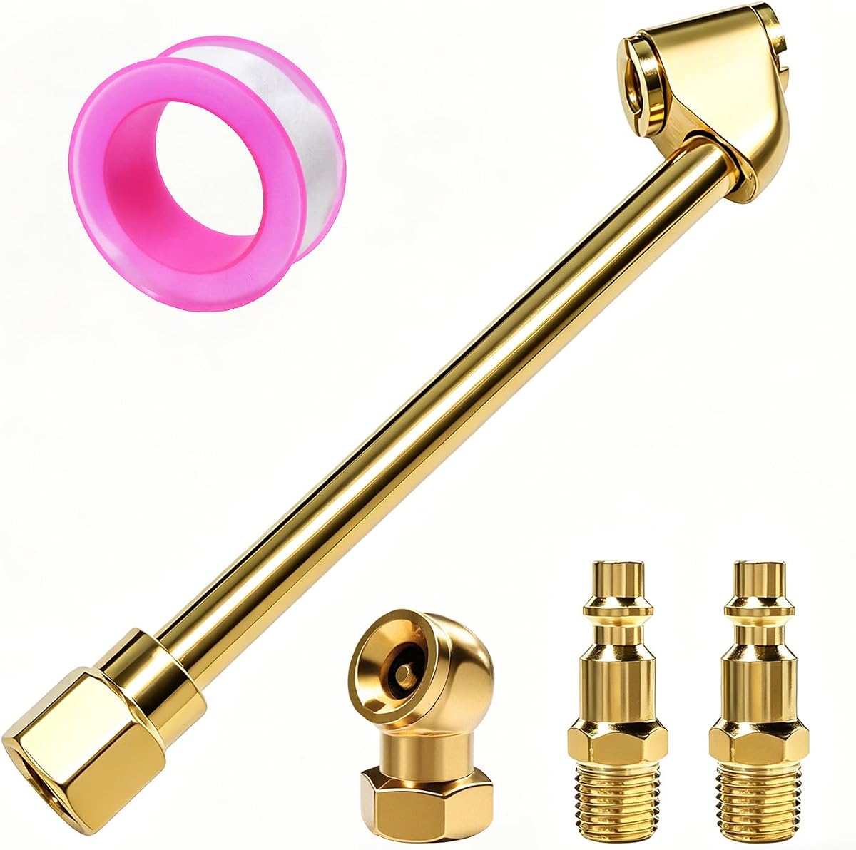 5 PCS Air Chuck Set, 1/4" Female NPT Dual Head Tire Chuck with 2 Male Quick Plugs, 2 Way Connection Closed Ball Tire Air Fill Kit for Tyre Inflator Gauge and Compressor