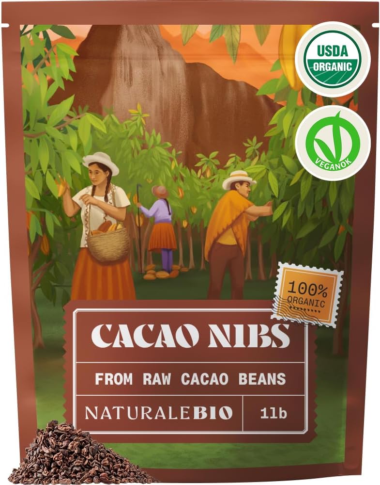 Cacao Nibs Organic 1 lb. Unsweetened, Non-Alkalized and Pure. Sugar-Free Dark Chocolate Chips Substitute. Non-GMO, Gluten Free, Tested for Heavy Metals. From Raw Cacao Beans