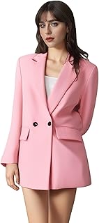 AGYMNX Women Blazer Elegant Jacket Suit Open Front Cardigan Lightweight Double Breasted with Pockets Office Business Meeting Spring Autumn Basic Casual Slim Fit S-L