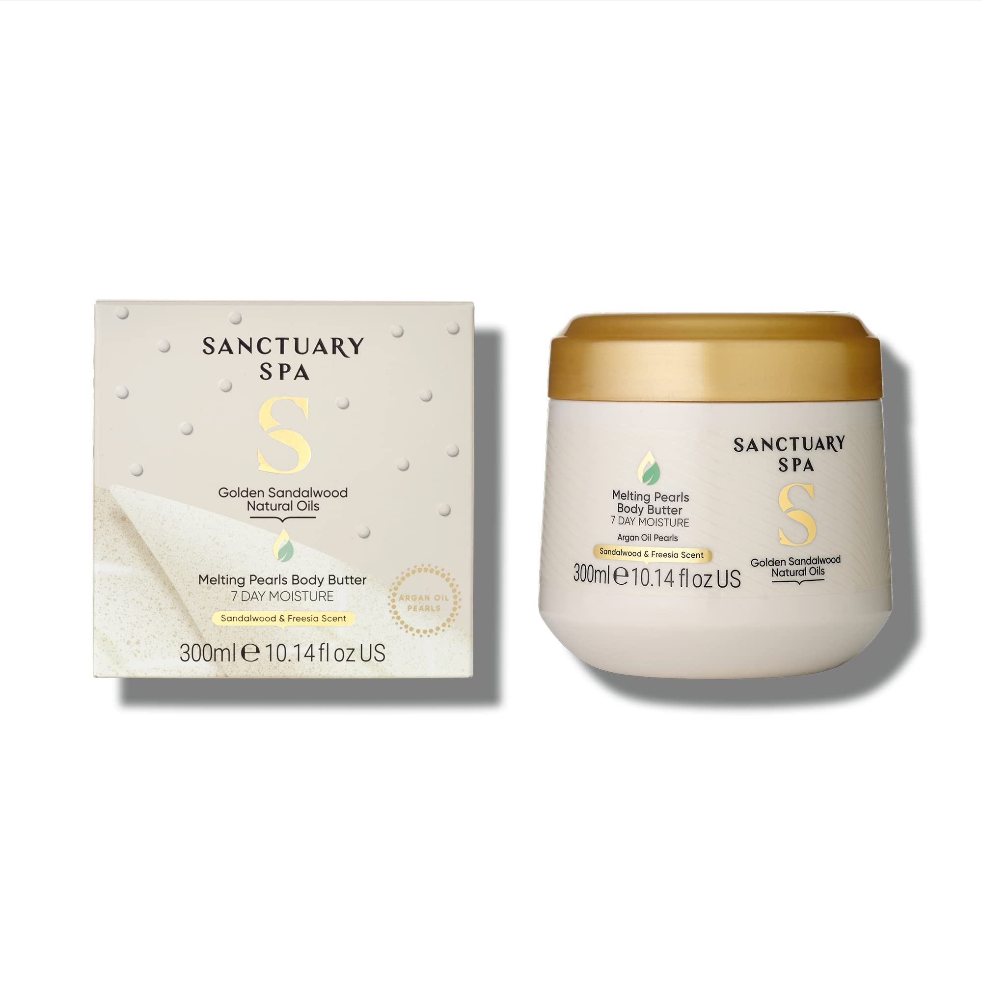 Sanctuary Spa Golden Sandalwood Melting Pearl Body Butter with Shea Butter & Argan Oil, No Mineral Oil