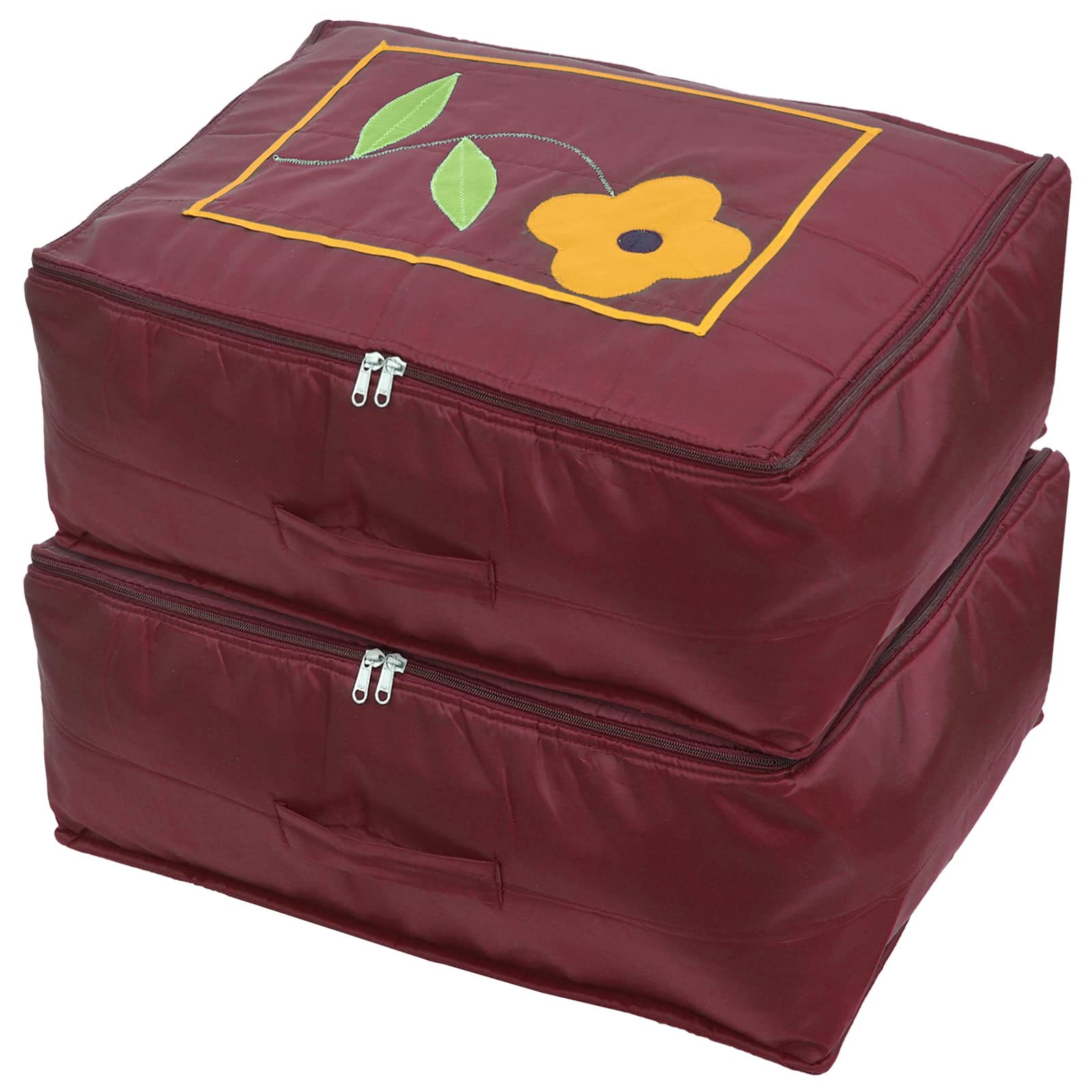 Kuber Industries Flower Print Polyster Wardrobe Organizer/Cover/Storage Bag For Store Saree, Lehenga, Suit, Dress, Clothes- Pack of 2 (Maroon)