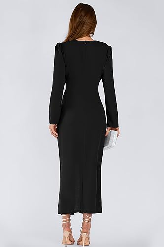 Miniatura 6 de PRETTYGARDEN Vestido largo de manga larga abombada con cuello en V y abertura para mujer, moda de otoño 2023