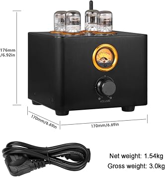Audio Valve Amplifier, Bluetooth 5.0 Audio Tube Amplifier, with VU Meter, 5 Analog and Digital Audio Inputs, 3.5mm Headphone Output, for Home Passive Speakers