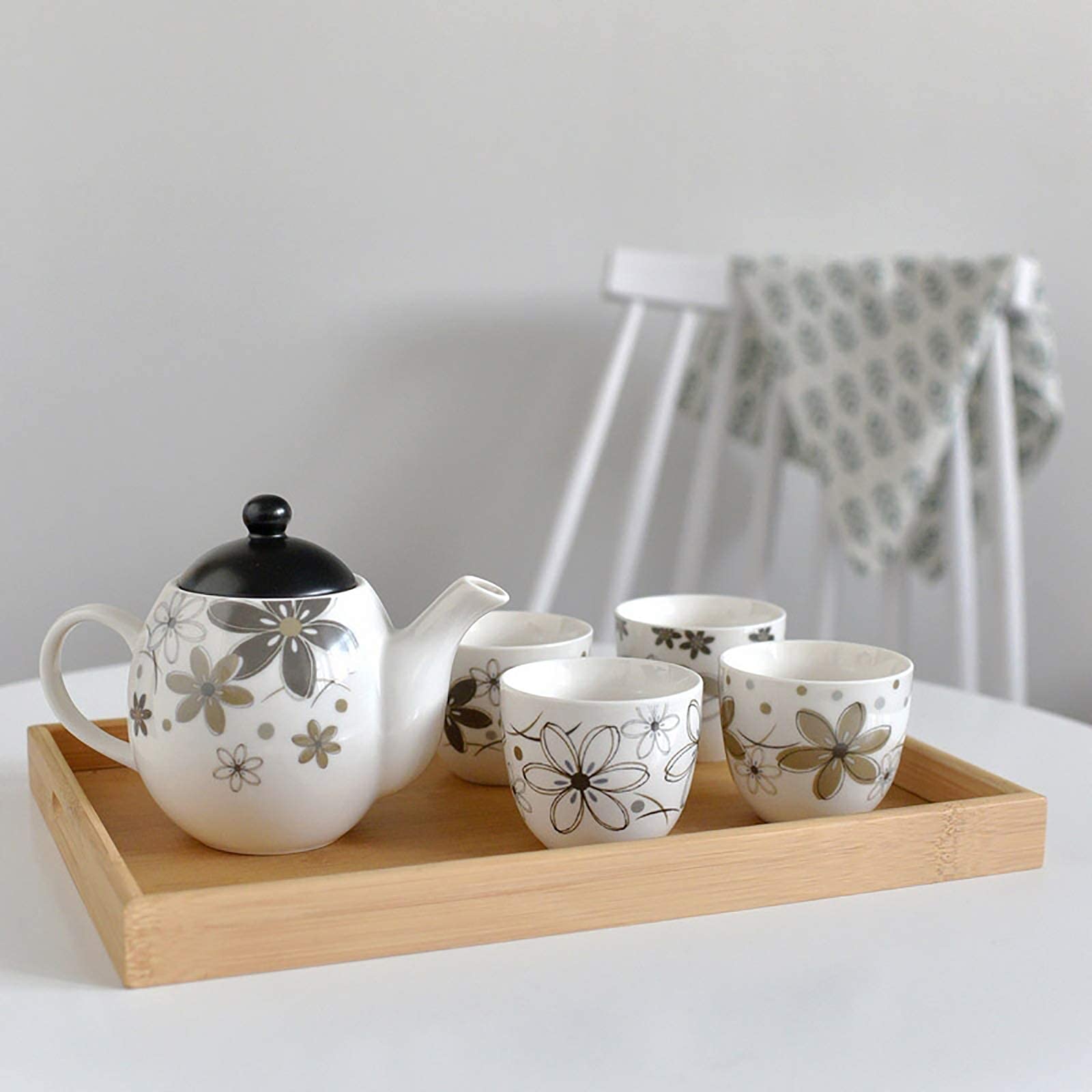 Zestaw do herbaty (1 dzbanek + 4 filiżanki), zestaw do herbaty Kung Fu z sitkiem, japoński ceramiczny zestaw do herbaty kwiatowej, świąteczny/urodzinowy/prezent ślubny