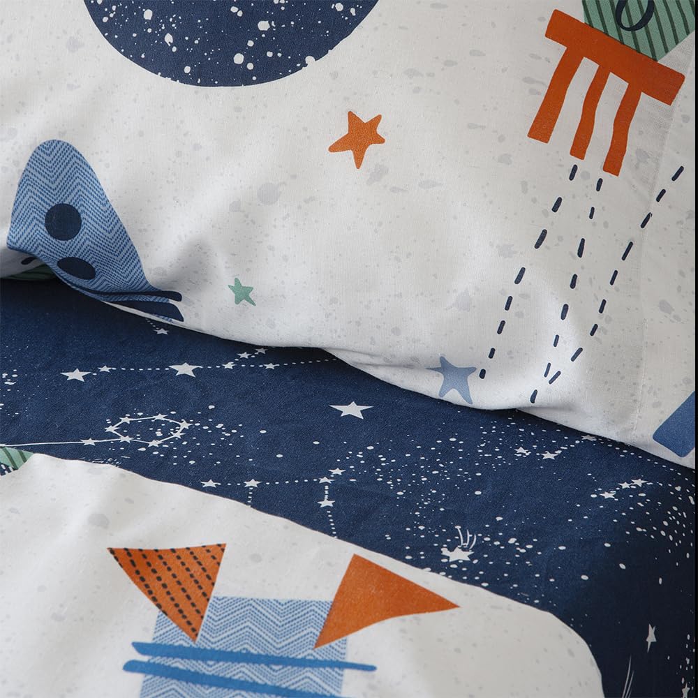 COTTON ARTean Juego de sábanas infantil ROCKET 105x190/200. Poliéster-algodón. 3 piezas: Encimera, 1 Funda de Almohada, Bajera Ajustable
